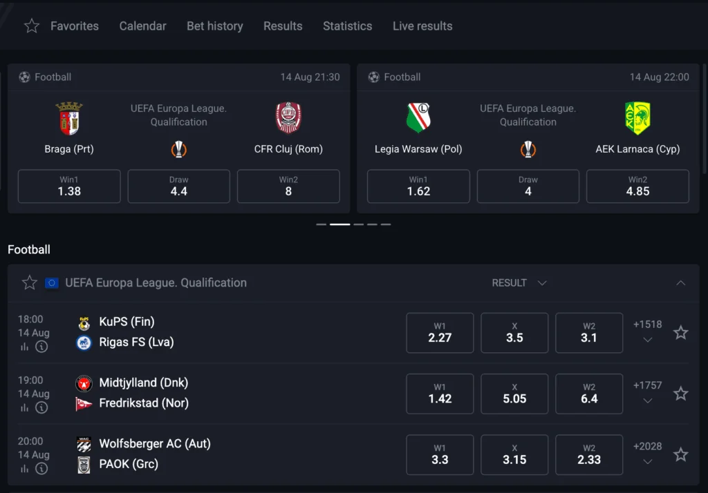 Sports betting page